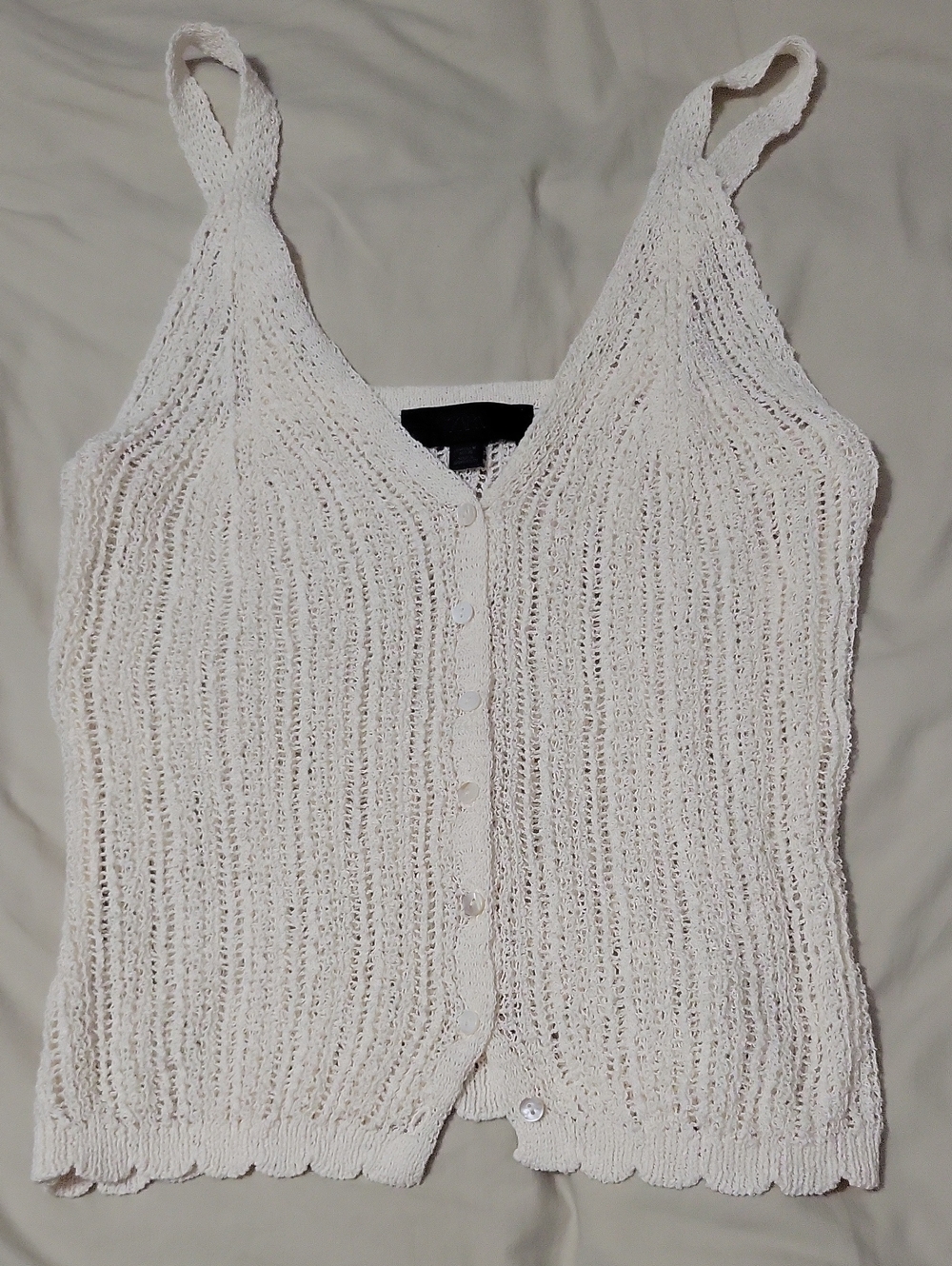 Zara Cream Knit Button-Front Tank Top